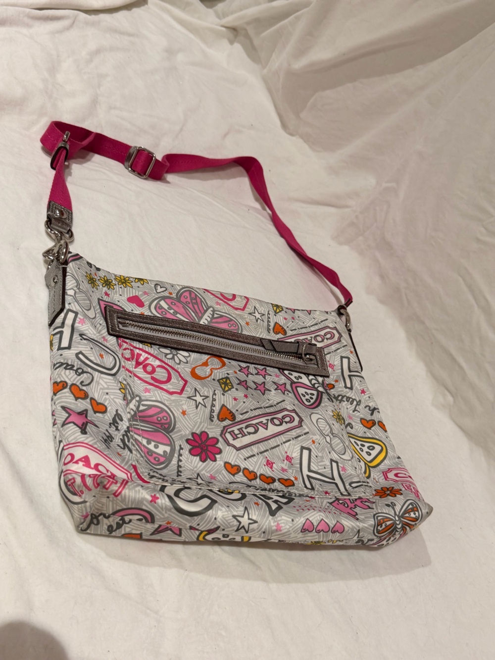 Coach Poppy Butterfly Graffiti Cross Body Purse Bag - Gem